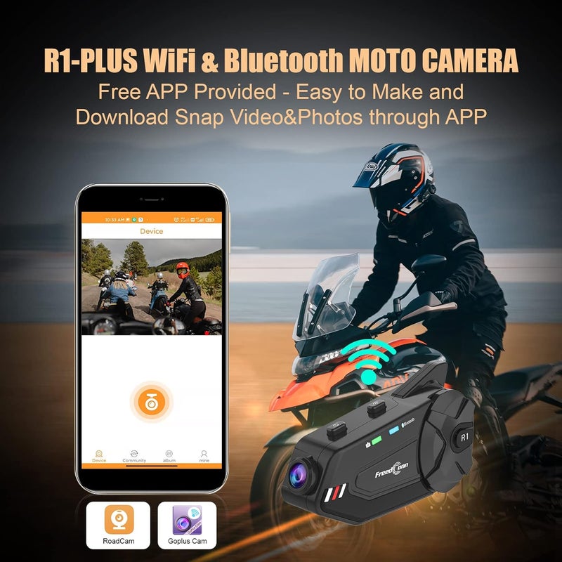 Freedconn Motorcycle Helmet Headset with Camera R1plus Helmet Intercom 1080P WiFi Motorcycle Communication Systems with CVC Noise Cancellation/Music Sharing /IP65 Waterproof(Comes with 64G TF Card) - Image 4